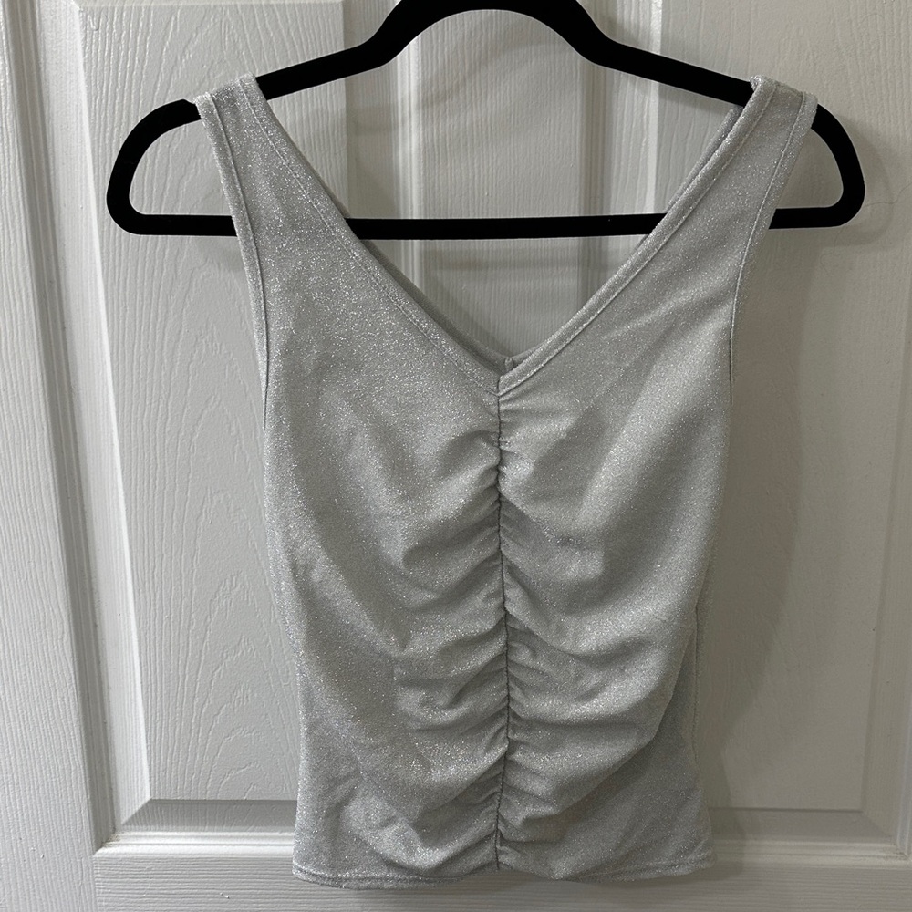 Olivia Rae Silver Ruched V-Neck Tank Top - Picture 3 of 4